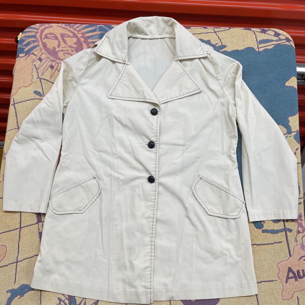 Vintage Sears Coat Womens 10 White Cotton Blend Twill Single Breasted Rain Coat
